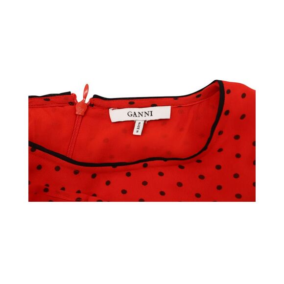 Ganni Polka Dot Ruffled Dress In Red Viscose